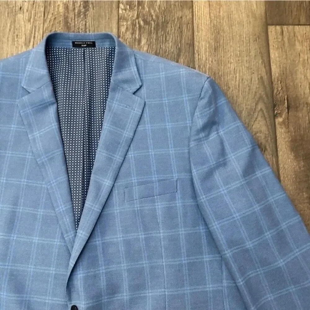 Shaquille O'Neal Sport Coat Mens 52R Blue Windowpane Stretch Blazer ONEA1FYBB180